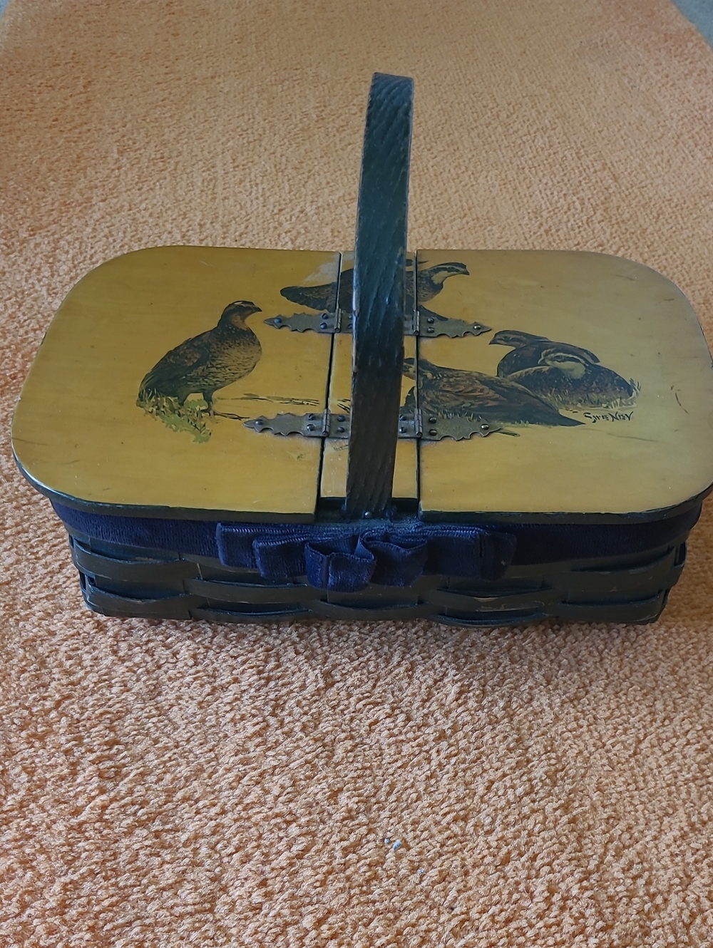 vintage 1970s Basket Purse print of quail by artist Fred Sweney